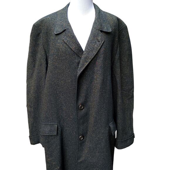 Vintage Leavitt Green Wool Long Trench Coat Overcoat  52" chest x 39.5" length - Picture 2 of 16
